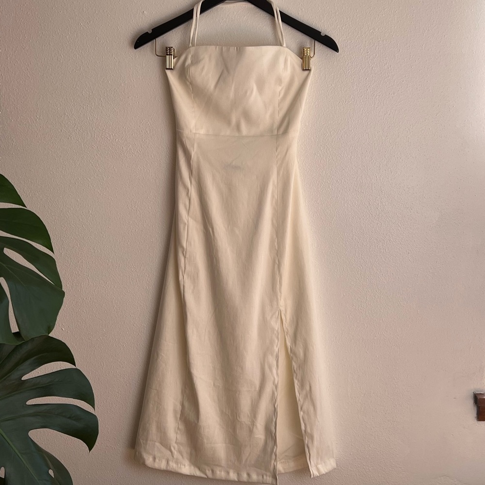 Zara white midi dress with slit and lace up back